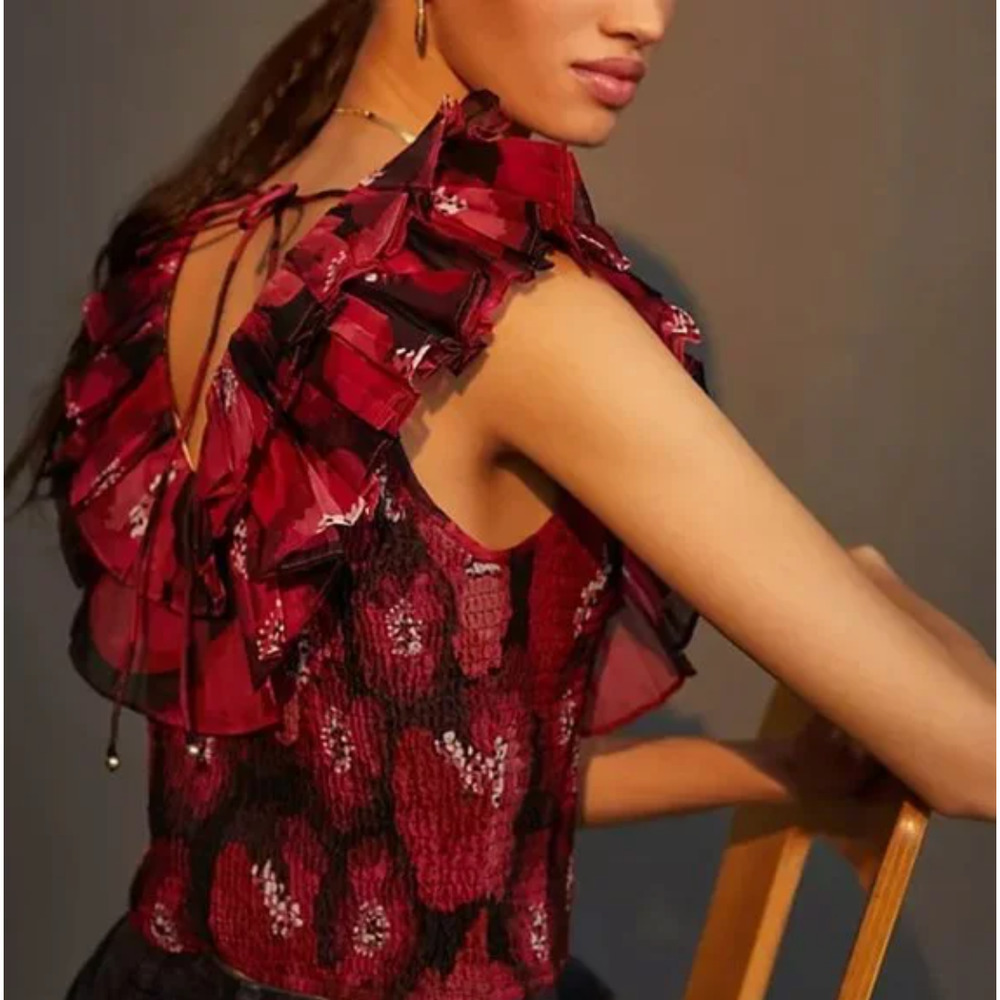 Anthropologie Red Ruffled Blouse - Picture 3 of 7